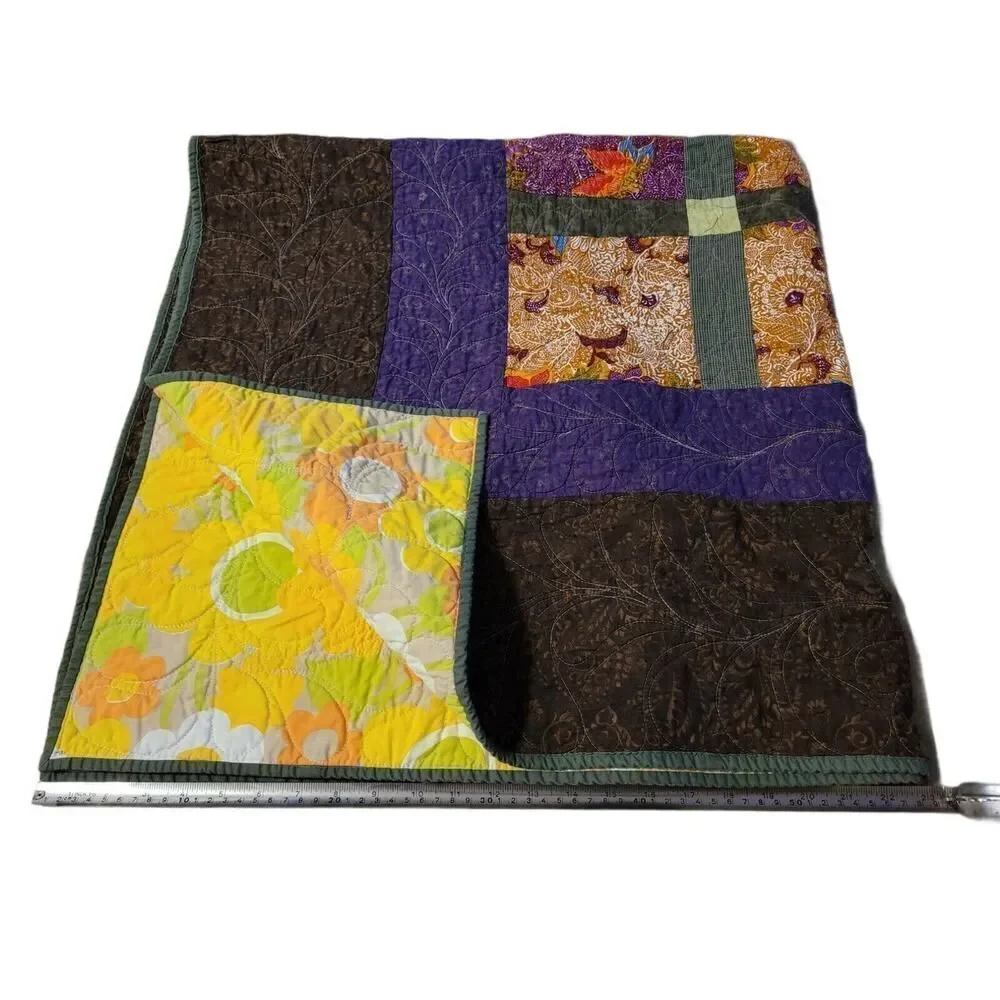 Vintage Flower Power Groovy Reversible Handmade Quilt Blanket Throw
